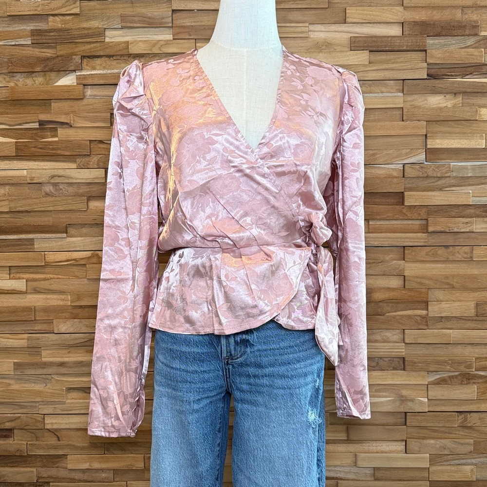 inmod | Dusty Rose | Floral Jacquard Wrap Blouse | Various Sizes